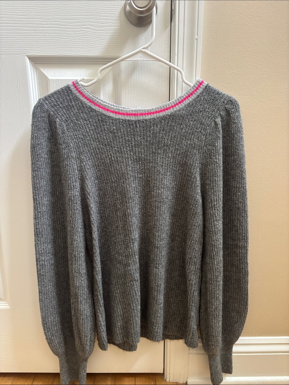 Halogen Gray Crewneck Sweater with Pink Trim
